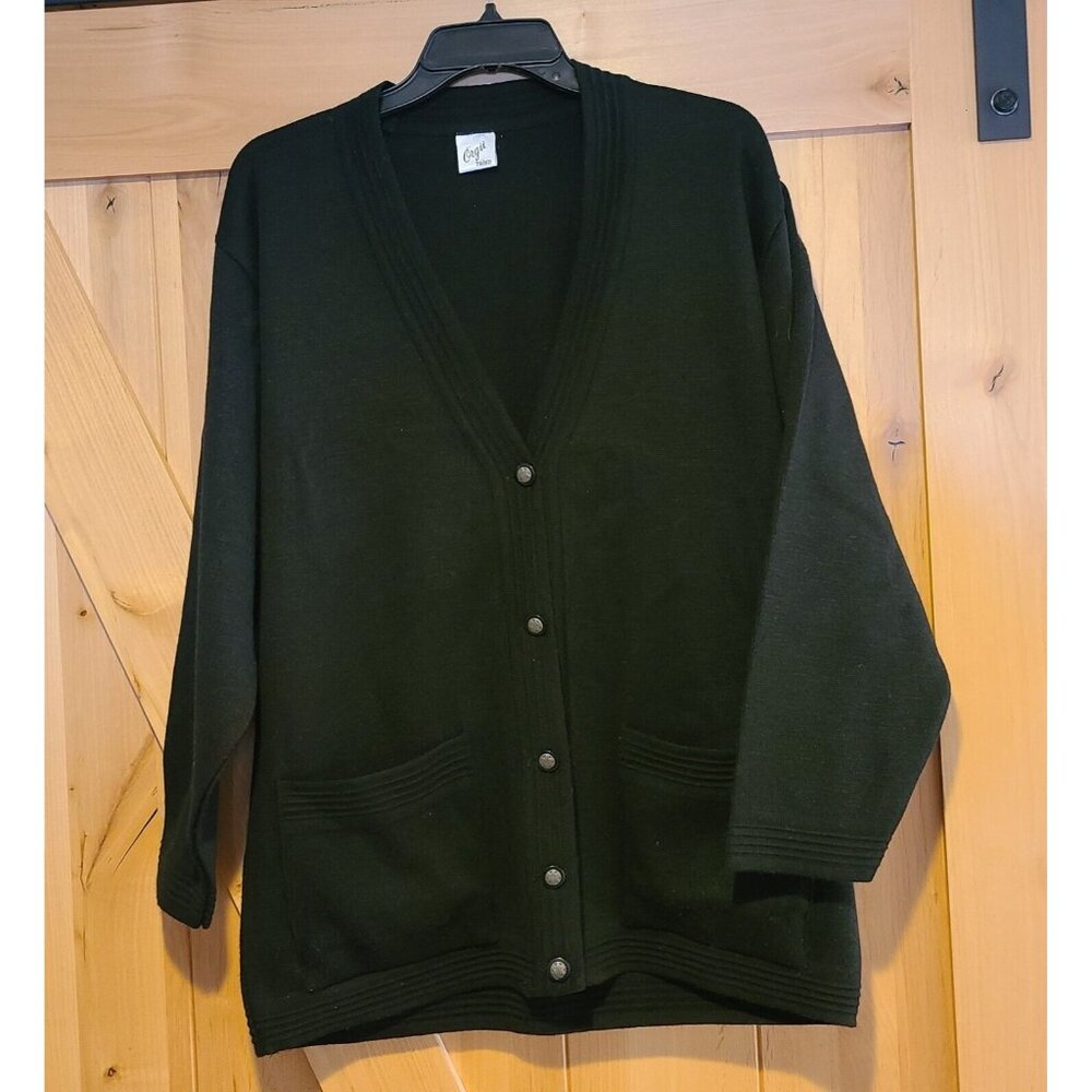Vtg Orgii Triko Wool? Long Sweater Women's XXL Pockets Button V Neck Cardigan